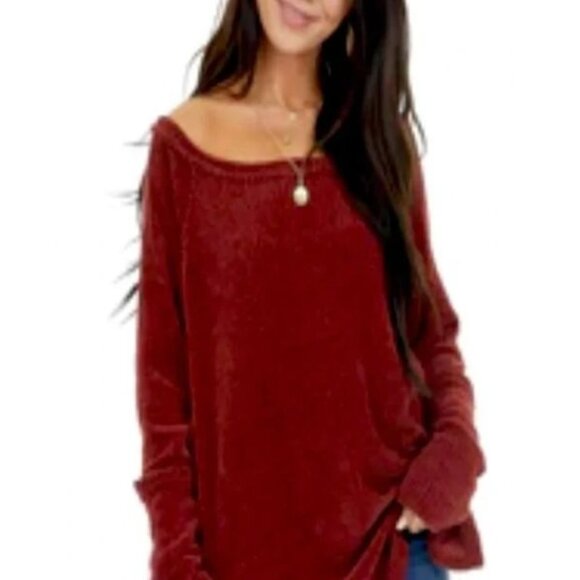 Bucketlist Women's Rust Red Chenille Long Sleeve Top w/thumb holes - Picture 1 of 11